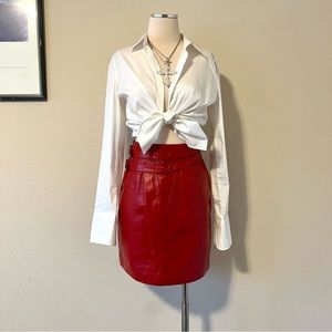 Vintage High Waist Red Leather Mini Skirt